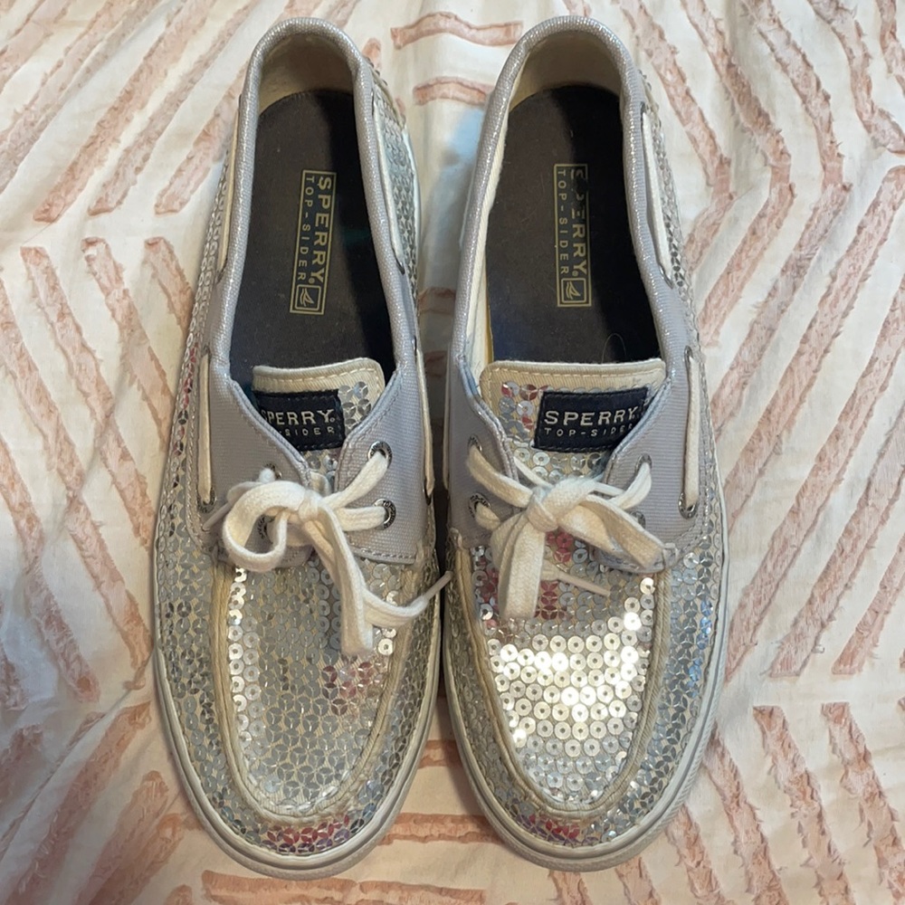 Sequined Sperry Boat Shoes, size 7.5
